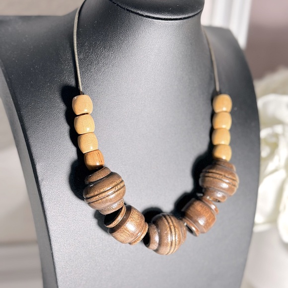Vintage MILOR | Italy Sterling 925 Estate Find Necklace | Boho Chunky Wood Beads - Picture 1 of 9